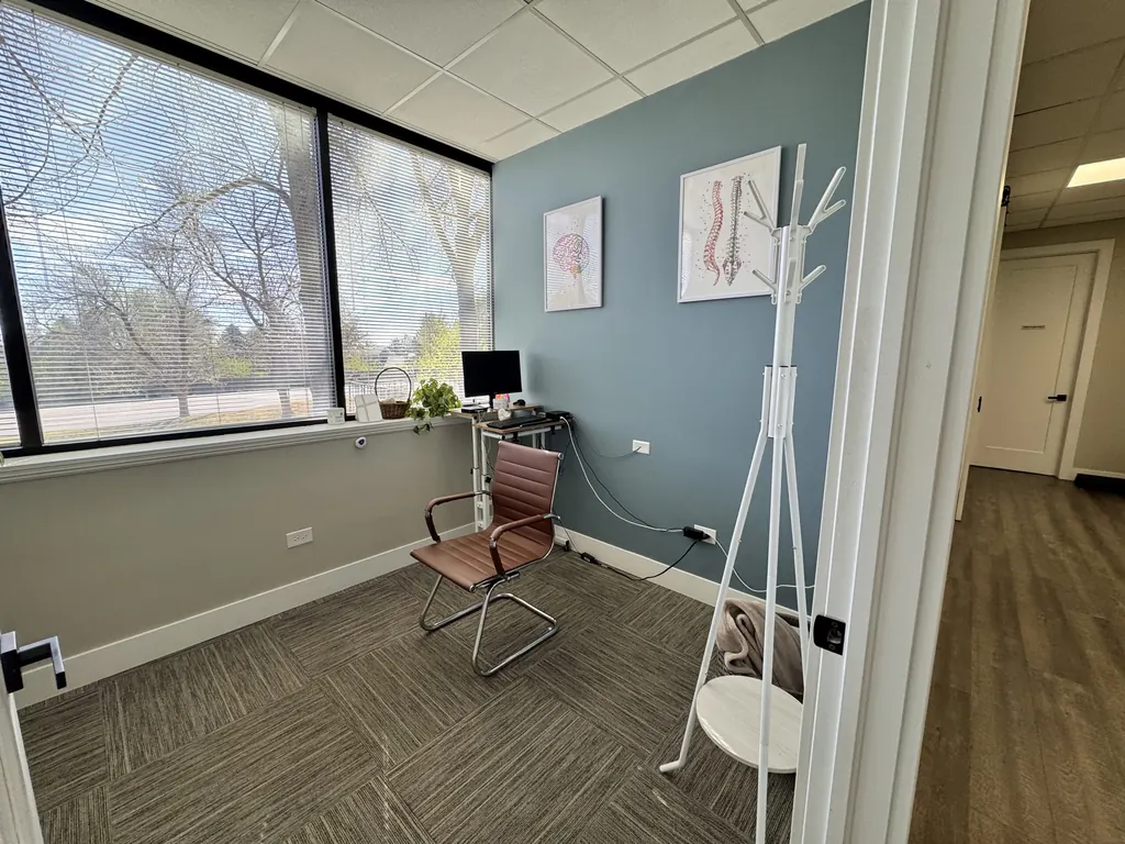 Treatment room with brain and spine artwork at Dody Chiropractic in Littleton